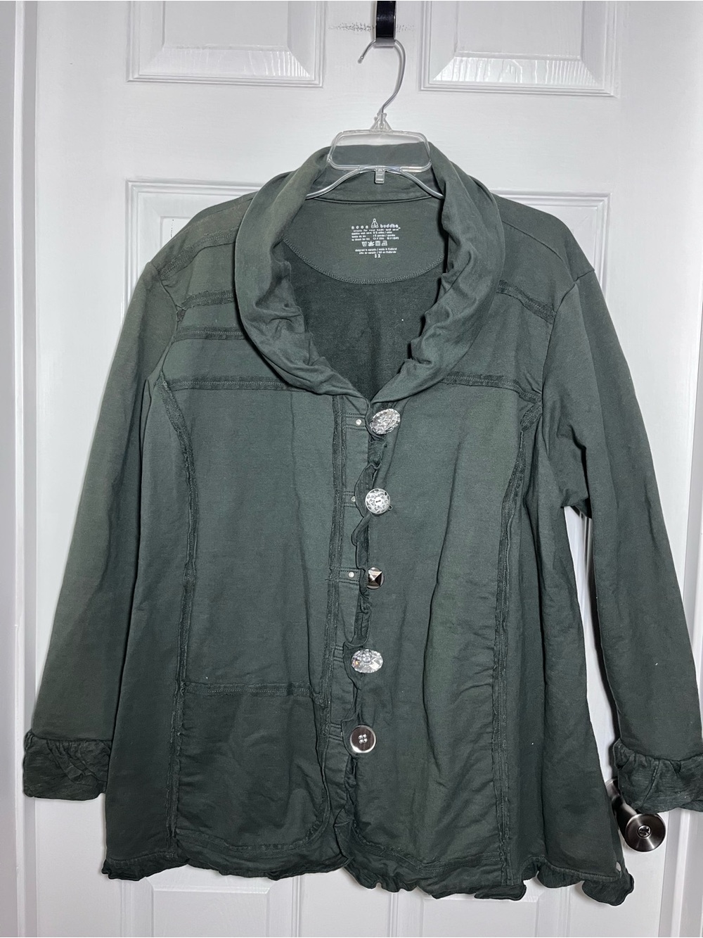 neon buddha Dark Green Button-Front Shawl Collar Jacket